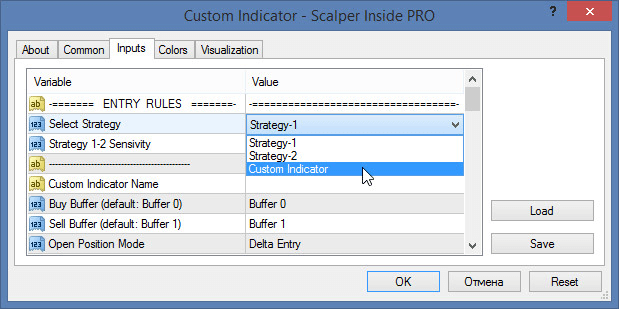 select custom indicator mode